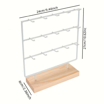 1pc Elegant Wooden Earring Display Stand with Metal Frame - Rectangular, Lacquered Finish, Perfect for Selling or Organizing Jewelry, Jewelry Display | Modern Earring Rack | Durable Jewelry Stand, Jewelry Display Rack, Jewelr