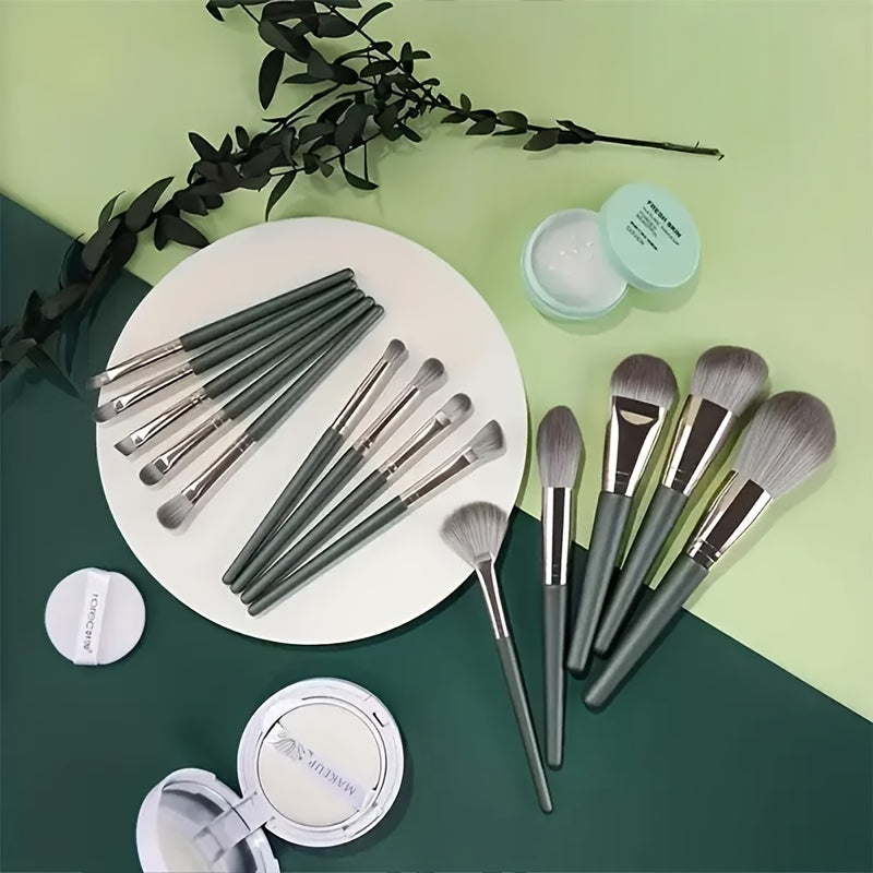 14 green cloud makeup brush set soft bristle loose plastered concealer brush full set of student affordable high quality portable brushes, Makeup Brushes Set, Makeup Brushes Set with Case, Makeup Brushes Set Professional, Mak