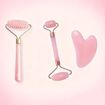 4-Season Facial Roller Set with Heart-Shaped Massager and Body Scraper, Dual-Ended Manual Beauty Tool, Plastic, No Battery Needed, Ideal for Puffy Eyes and Dark Circles, Beauty Massage Tool|Ergonomic Design|Durable Plastic Ro