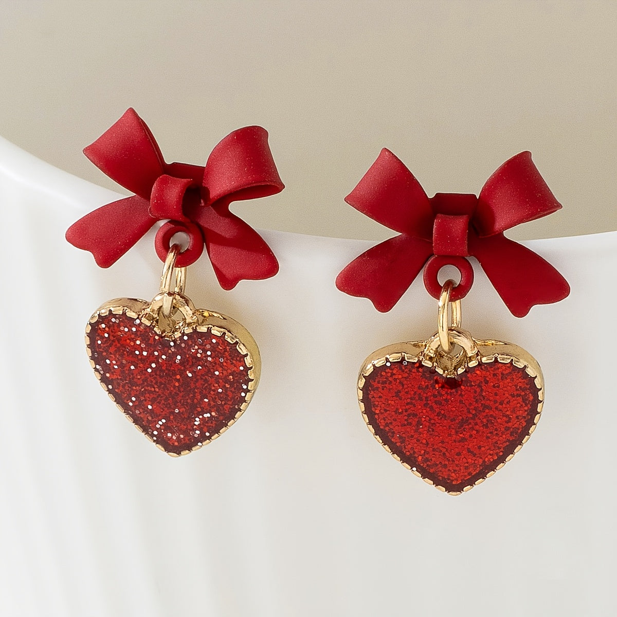Red Heart Bow Dangle Earrings