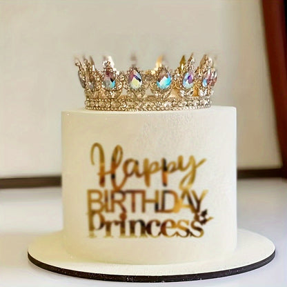 Elegant Sparkling Princess Birthday Crown Cake Topper - Golden & Diamond-Embellished Metal Design, Perfect for Youngsters' Parties, Weddings, And Celebrations, Princess Party Decorations, Princess Party Decorations Supplies f