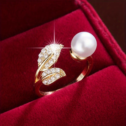 Copper Leaf Design Adjustable Ring with Synthetic Zirconia