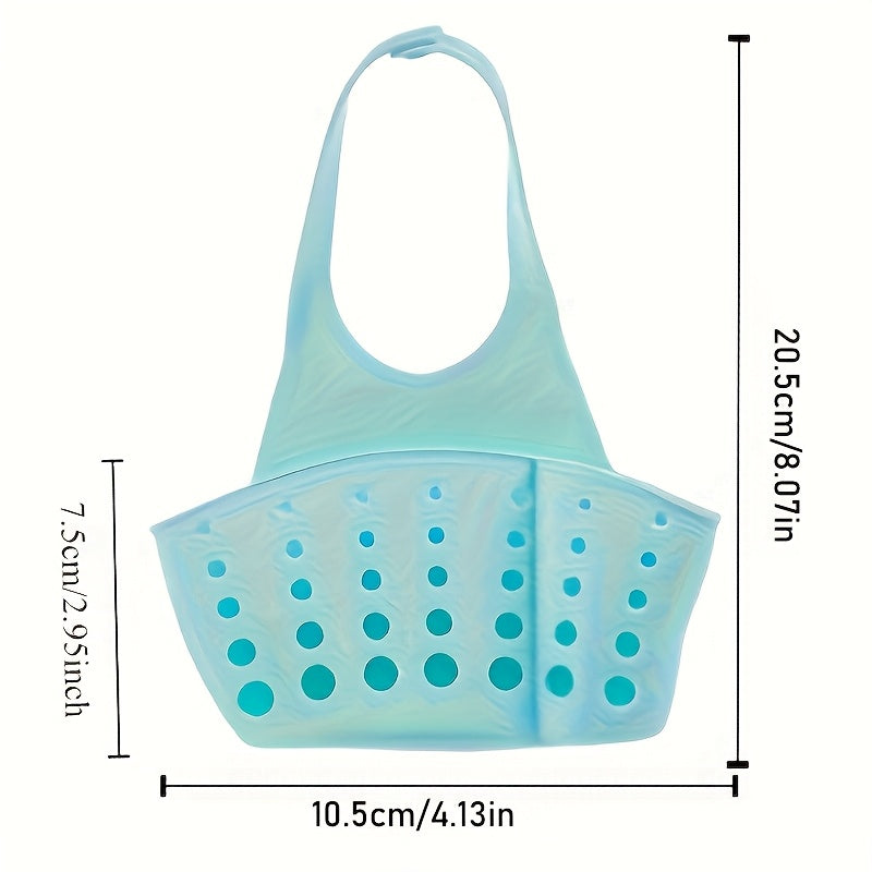 1pc Adjustable Kitchen Sink Organizer with Drain Hole - Heavy-Duty Faucet Sponge Holder, Space-Saving Countertop Storage Basket, Compatible with Sponge, Scrub Pad, Soap Bar - Under Faucet or Over Sink Installation - Durable P