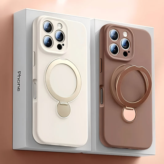 Luxury Multicolor Liquid Matte Stand Phone Case for iPhone 16 15 14 13 Pro Max Magnetic Wireless Charging 360°Rotating Desktop Bracket 16ProMax Cases Shockproof Back Cover