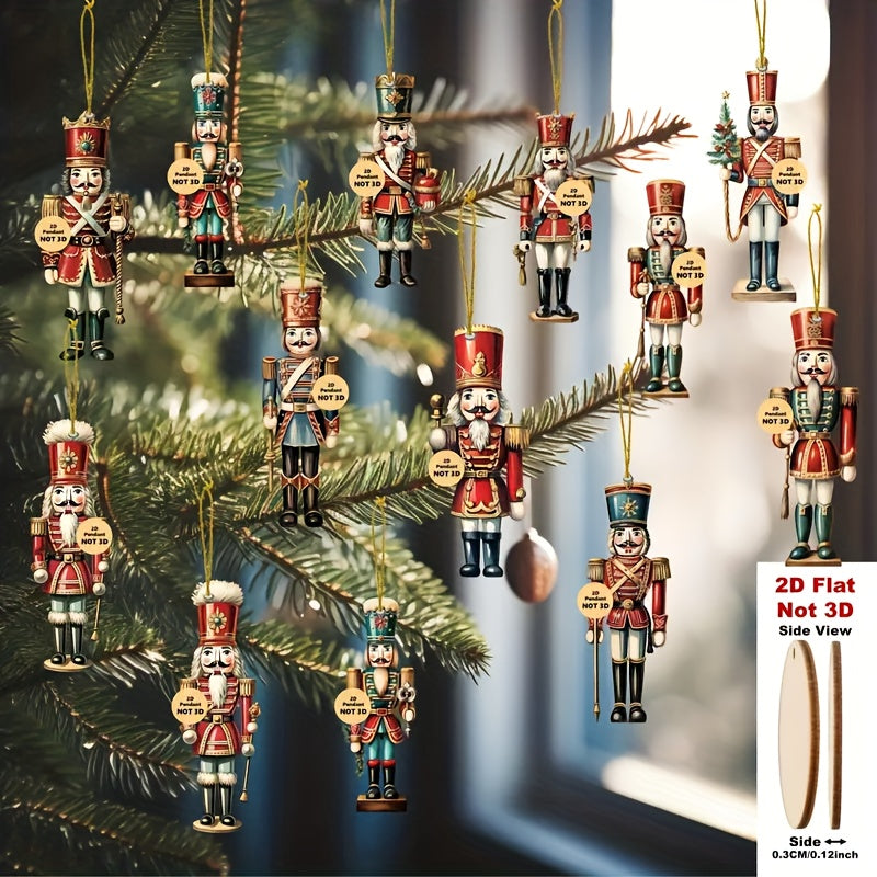 2D Flat, 16pcs Christmas Nutcracker Ornament Set - Traditional Wooden Holiday Decorations for Trees, Home & Window Display - Perfect for Christmas, Thanksgiving, and New Year Celebrations, Festive Ornaments|Traditional Style|