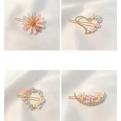 4pcs Fresh Petal Hair Clips, Flower Hairpins, Trendy Korean Style Side Clips, Hair Accessories for s, Barrette Clips