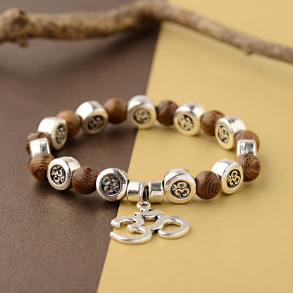 1pc Boho Tribal Style Chakra OM Pendant Wooden Bead Bracelet, Natural Stone Yoga Jewelry for Men and Women, Daily & Gift Occasion, Valentine's Day Suitable, All-Season Accessory