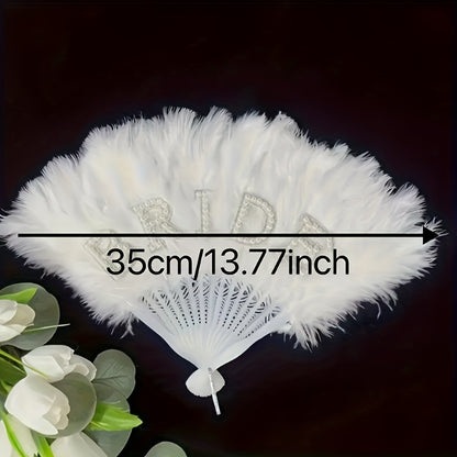 Elegant Bride Feather Fan with Sparkling "BRIDE" Lettering & Accents - White Wedding Accessory for Bridesmaids, Bridal Showers, Valentine's Day, Prom - Premium Feather Bridal Fan Gift, Bridesmaid Gifts, Romantic Gesture, Soph