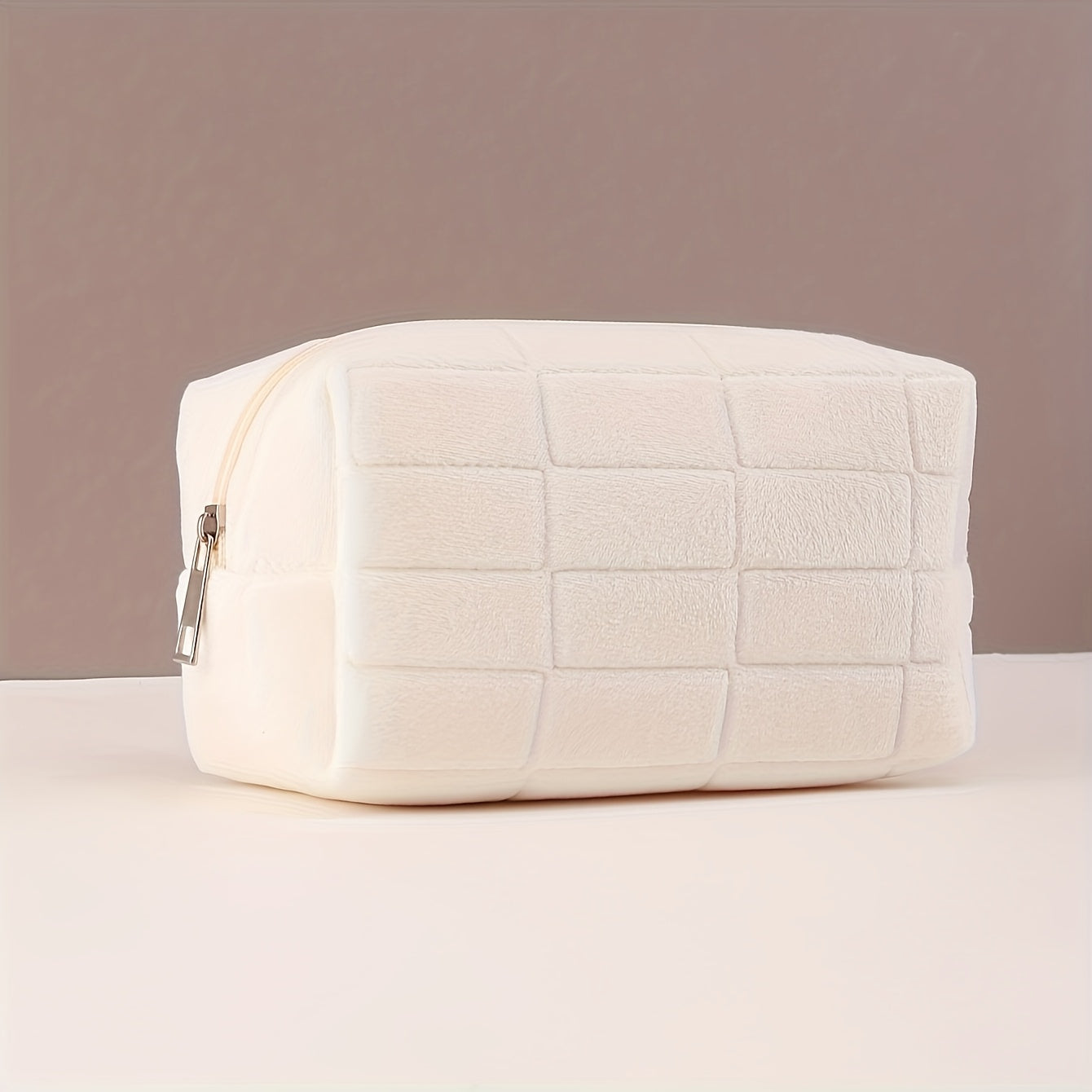 Soft Plaid Polyester Makeup Bag - Large Capacity, Odorless Travel Cosmetic Pouch with Zipper for Brushes & Storage,