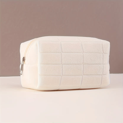 Soft Plaid Polyester Makeup Bag - Large Capacity, Odorless Travel Cosmetic Pouch with Zipper for Brushes & Storage,