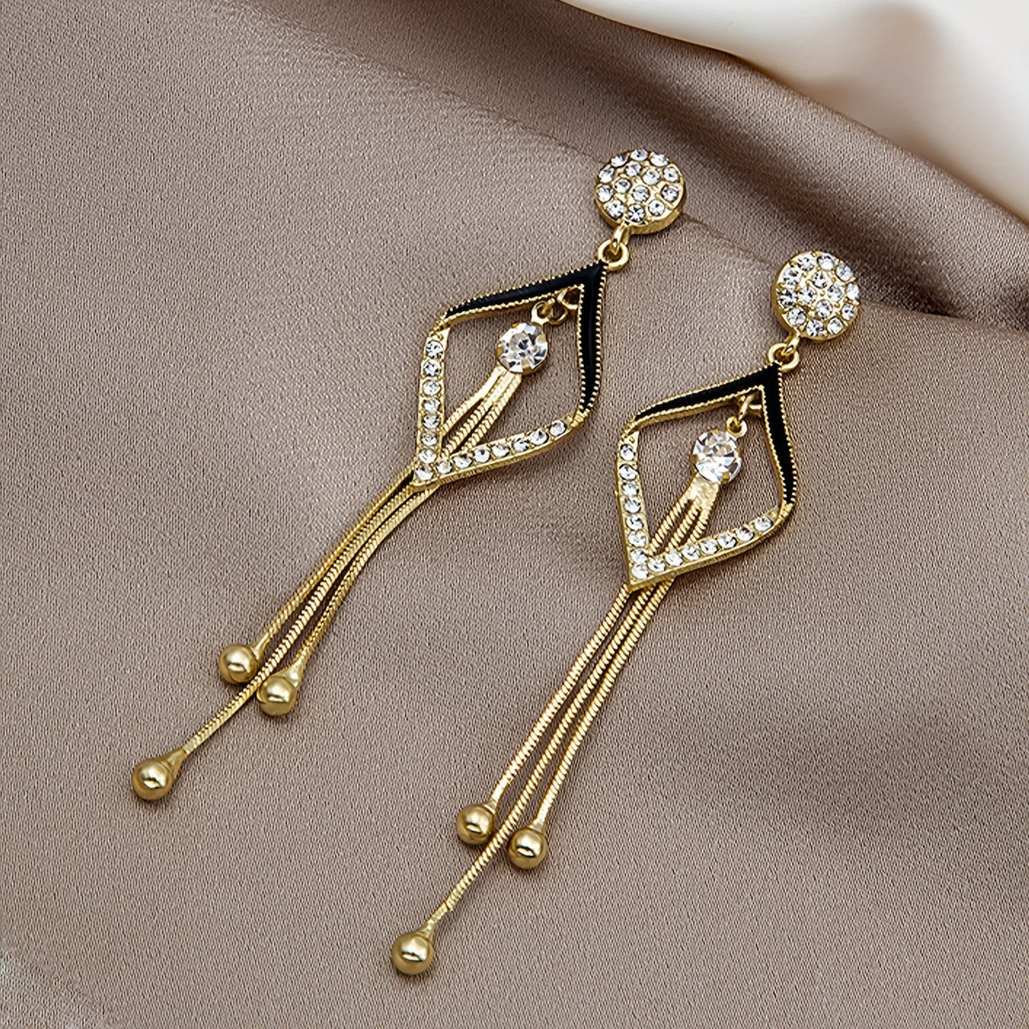 Double-Layer Hollow Diamond-Shaped Sparkling Synthetic Zirconia Drop Earrings