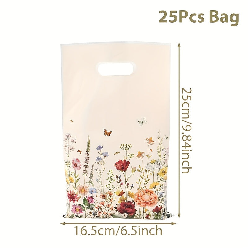 10/25/50pcs, Floral Theme Gift Bag, Wildflower Butterfly Handheld Bags, Spring Theme Party Packaging Bags, Youngsters Shower Party Supplies, Birthday Party Decoration, Wedding Anniversary Party Decor, Party Favor