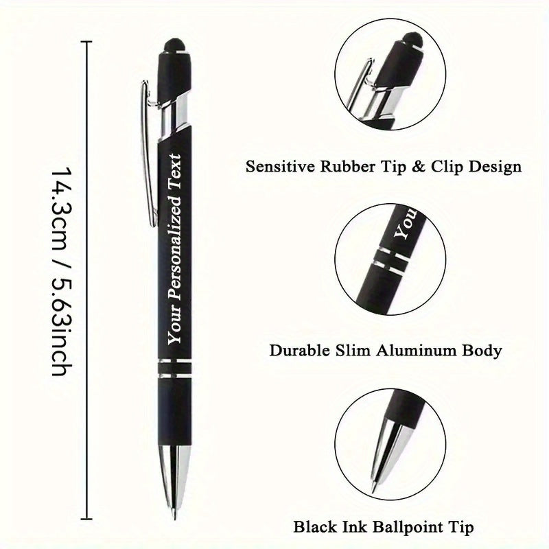 90/80/70/50/30/20pcs Customizable Engraved Ballpoint Pen Set - Personalized Text, Smooth Writing, Touch Screen Compatible, Black Metal Pen Holder, Ideal Gift for Business and School Anniversaries - No Feather Fine Tip Tools,