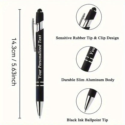 90/80/70/50/30/20pcs Customizable Engraved Ballpoint Pen Set - Personalized Text, Smooth Writing, Touch Screen Compatible, Black Metal Pen Holder, Ideal Gift for Business and School Anniversaries - No Feather Fine Tip Tools,