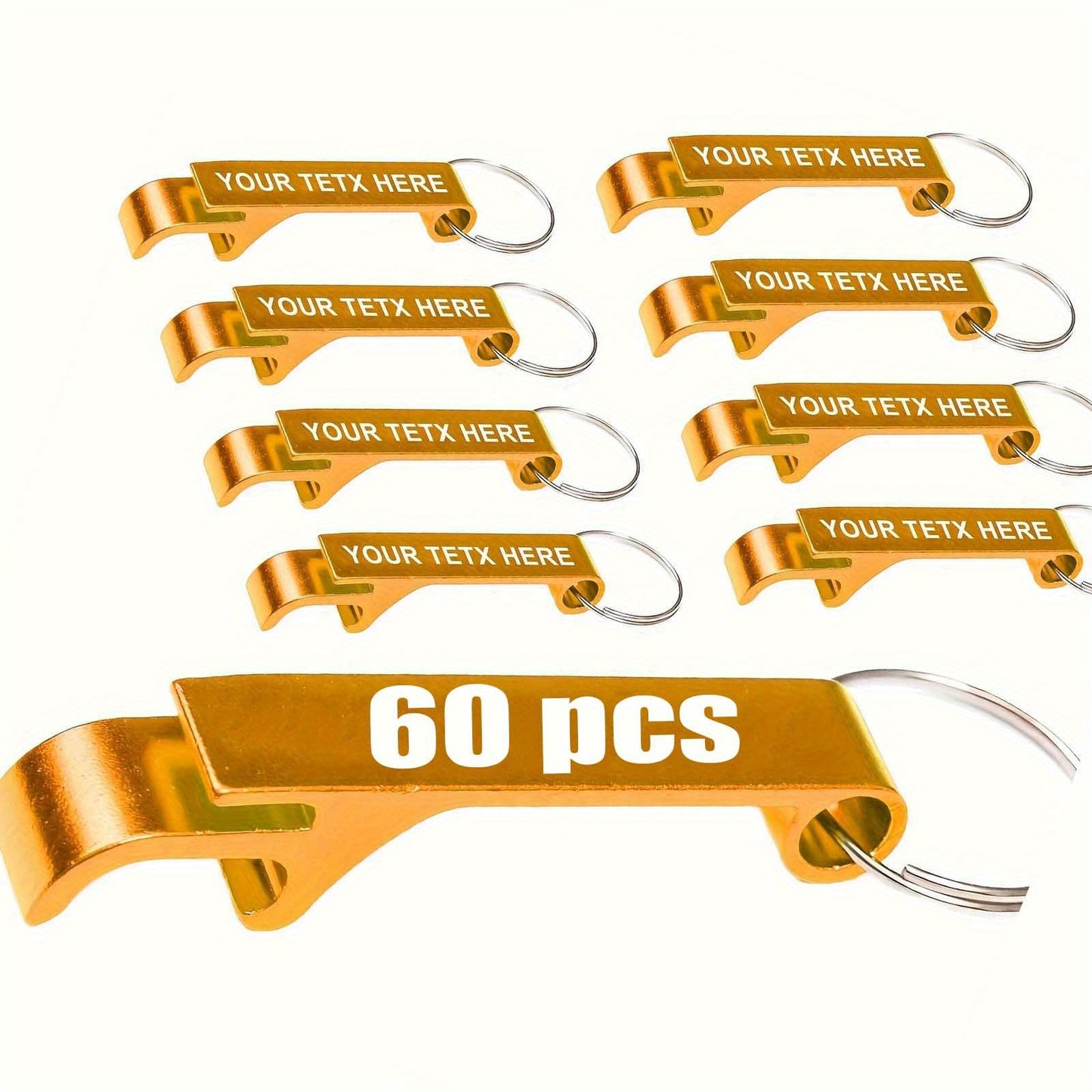 60 Pack Custom Engraved Aluminum Bottle Opener Keychains - Durable, Lightweight Metal Drink Openers with Personalized Text for Weddings, Business Events, Party Favors, Promotional Gifts