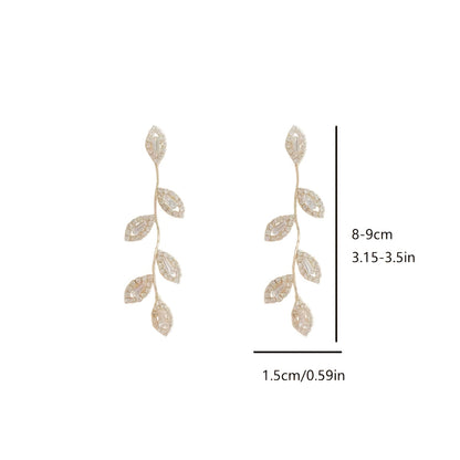 Rhinestone Leaf Tassel Earrings