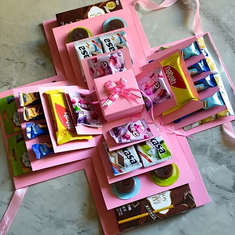 1 Surprise Gift Box Set with Lid, Suitable for Birthdays, Valentine'S Day, Weddings and Proposals, etc. - Multifunctional DIY Party Gift Packaging Kit Without Food, Multi-Compartment Display Box, Made of Paper Material