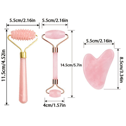 4-Season Facial Roller Set with Heart-Shaped Massager and Body Scraper, Dual-Ended Manual Beauty Tool, Plastic, No Battery Needed, Ideal for Puffy Eyes and Dark Circles, Beauty Massage Tool|Ergonomic Design|Durable Plastic Ro