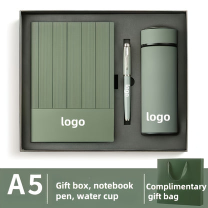 1 Set A5 Notebook & Binder-like Logbook Set - Luxury Gift Box with Golden/Black Labeling - Personalized Logo/Text/Brand - Heavy-Duty Paper Binder with Closure - Business Journal, Planner, Diary - Ideal for Corporate Gifts, Ch