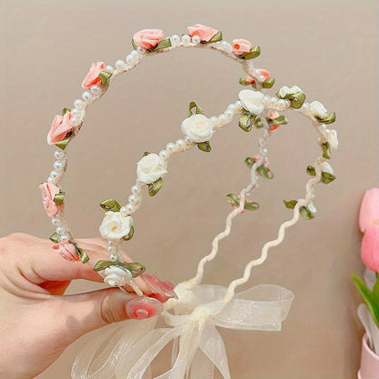 Spring and Summer Hot Sweet Tea 2pcs/Set, Super Fairy Flower Gauze Headscarf, Multifunctional Hairband, Hairband and Hair Accessories Suitable for Women's Daily Gatherings, Photography, and Gift Giving