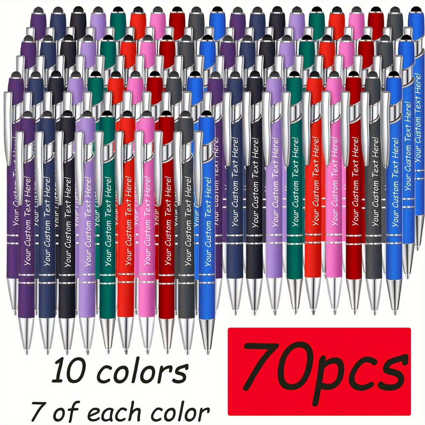 90/80/70/50/30/20pcs Customizable Engraved Ballpoint Pen Set - Personalized Text, Smooth Writing, Touch Screen Compatible, Black Metal Pen Holder, Ideal Gift for Business and School Anniversaries - No Feather Fine Tip Tools,