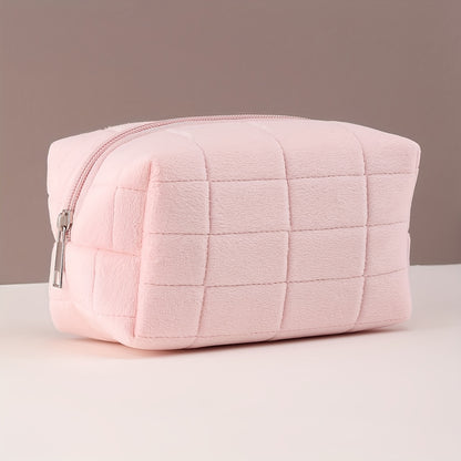 Soft Plaid Polyester Makeup Bag - Large Capacity, Odorless Travel Cosmetic Pouch with Zipper for Brushes & Storage,