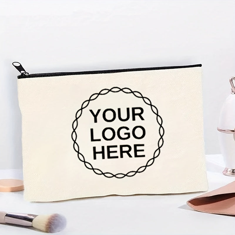 1-10pcs Personalized Cosmetic/Toiletry Bags with Custom Photo Badge Logos - Lightweight Durable Zipper Closure, Stylish Minimalist Design for Home Travel, School, Conferences, Group Activities (White & Black Options), Toiletr