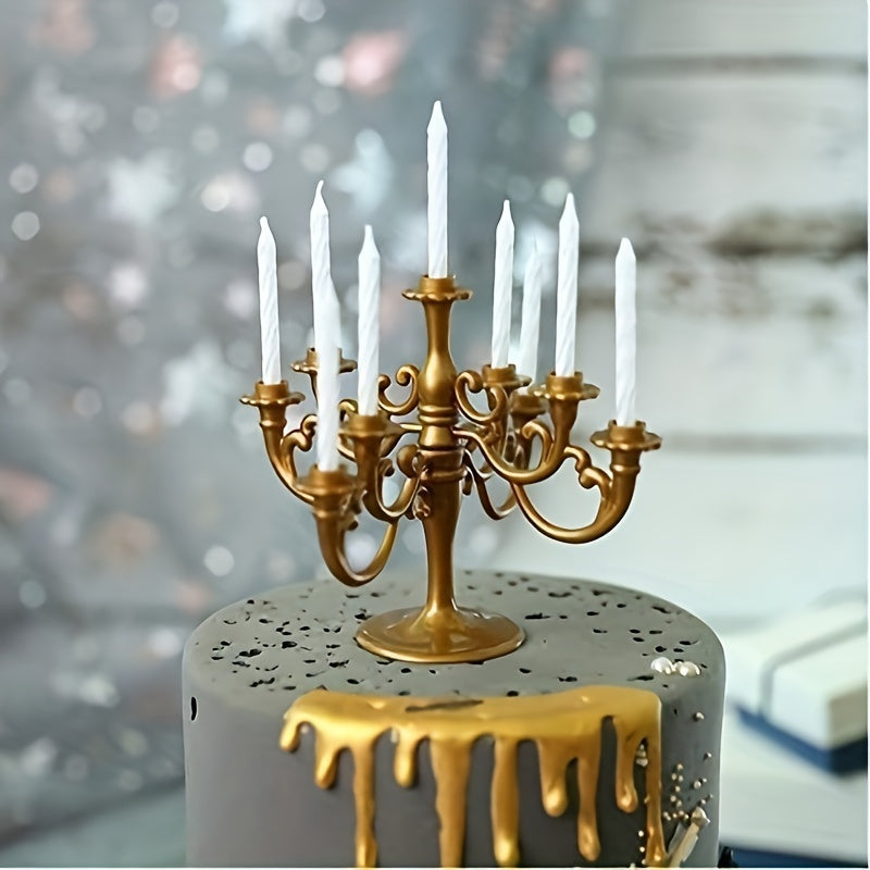 Elegant Candelabra Cake Topper Set with Candles - Perfect for Weddings, Birthdays & Holiday Celebrations - Versatile Table Centerpiece & Home Decor