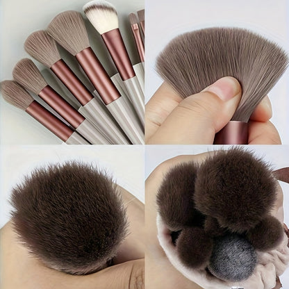 13pcs Makeup Brush Set + 2pcs Brown Makeup Sponges, Eye Shadow, Foundation, BB Cream, Concealer Makeup Brushes, Soft All-In-One Makeup Tools for Women