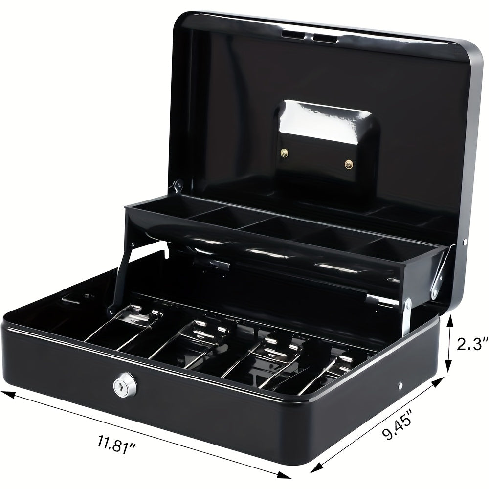 Lockable Cash Box with Coin Tray, Durable Metal Money Box with Key Lock for Bills And Change Portable Organizer for Markets, Events, Vendors And Fundraisers