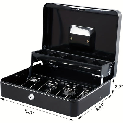 Lockable Cash Box with Coin Tray, Durable Metal Money Box with Key Lock for Bills And Change Portable Organizer for Markets, Events, Vendors And Fundraisers
