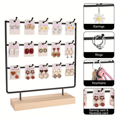 1pc Elegant Wooden Earring Display Stand with Metal Frame - Rectangular, Lacquered Finish, Perfect for Selling or Organizing Jewelry, Jewelry Display | Modern Earring Rack | Durable Jewelry Stand, Jewelry Display Rack, Jewelr
