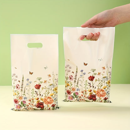 10/25/50pcs, Floral Theme Gift Bag, Wildflower Butterfly Handheld Bags, Spring Theme Party Packaging Bags, Youngsters Shower Party Supplies, Birthday Party Decoration, Wedding Anniversary Party Decor, Party Favor