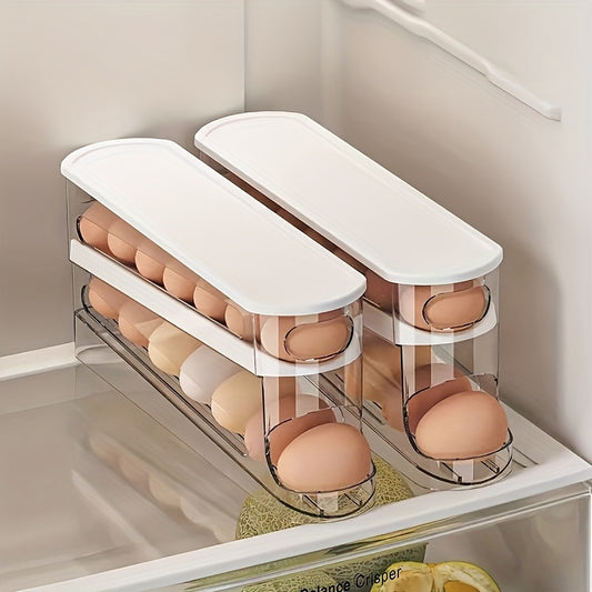 [Automatic Storage]12-14 Automatic Double-Layer Sliding Storage Box Kitchen Organizer Essential Storage Solution and Space-Saving Rack Refrigerator