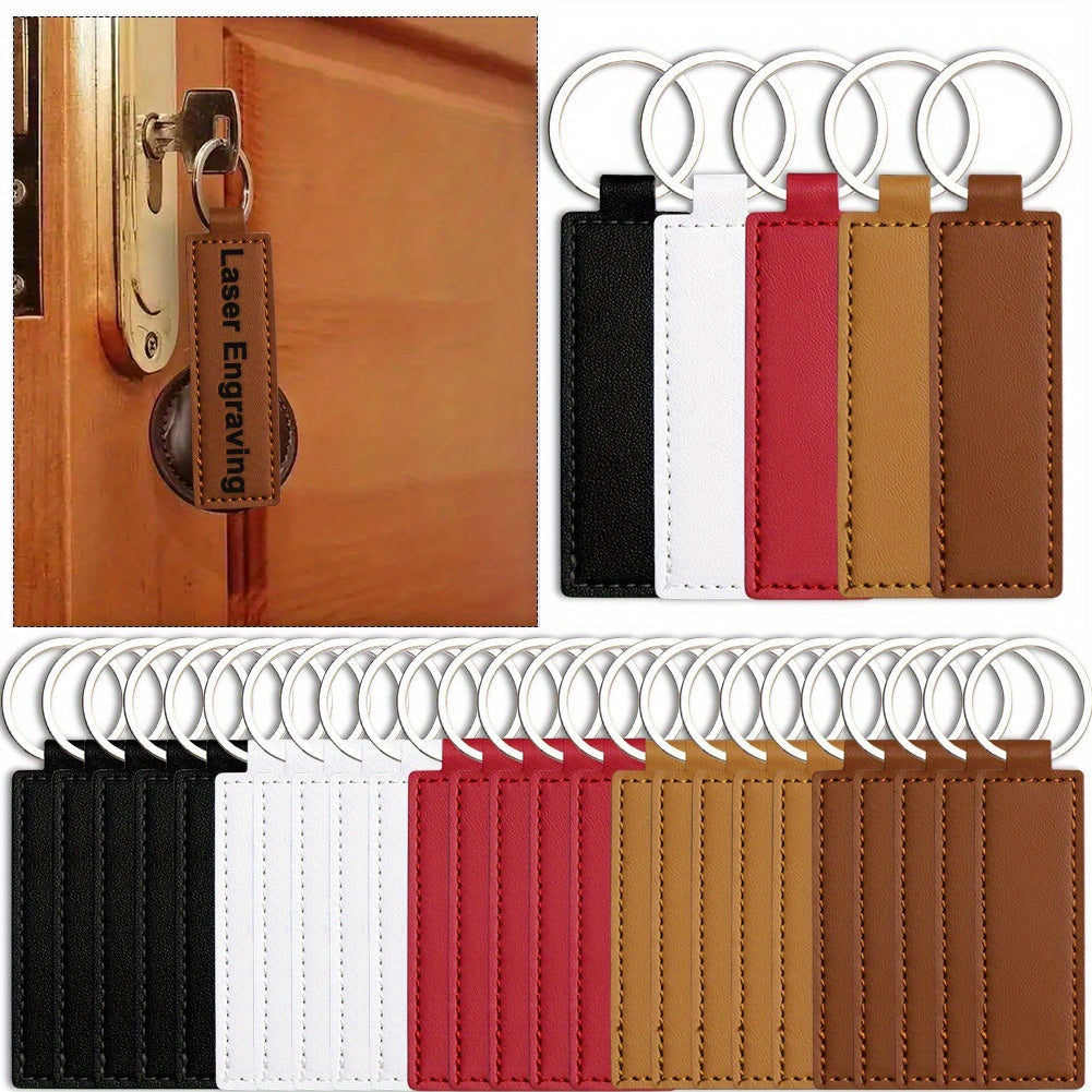 30pcs Faux Leather Key Fob Kit, 4.09*0.98in Rectangular Faux Leather Keychain Blanks with Keychain Rings, Laser Engraving Keychain -DIY School/Corporate Logos Gifts Stamping DIY Handicrafts for Faux Leather Working, Faux Leat