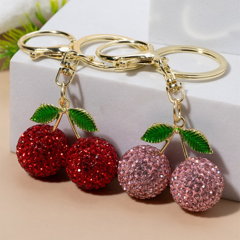 1pc Creative Cute Fruit Rhinestone Cherry Keychain for Women, Alloy Metal, Cartoon Plant Theme, Lobster Clasp, Decorative Car Key Pendant, Birthday Festival Gift, Key Accessories