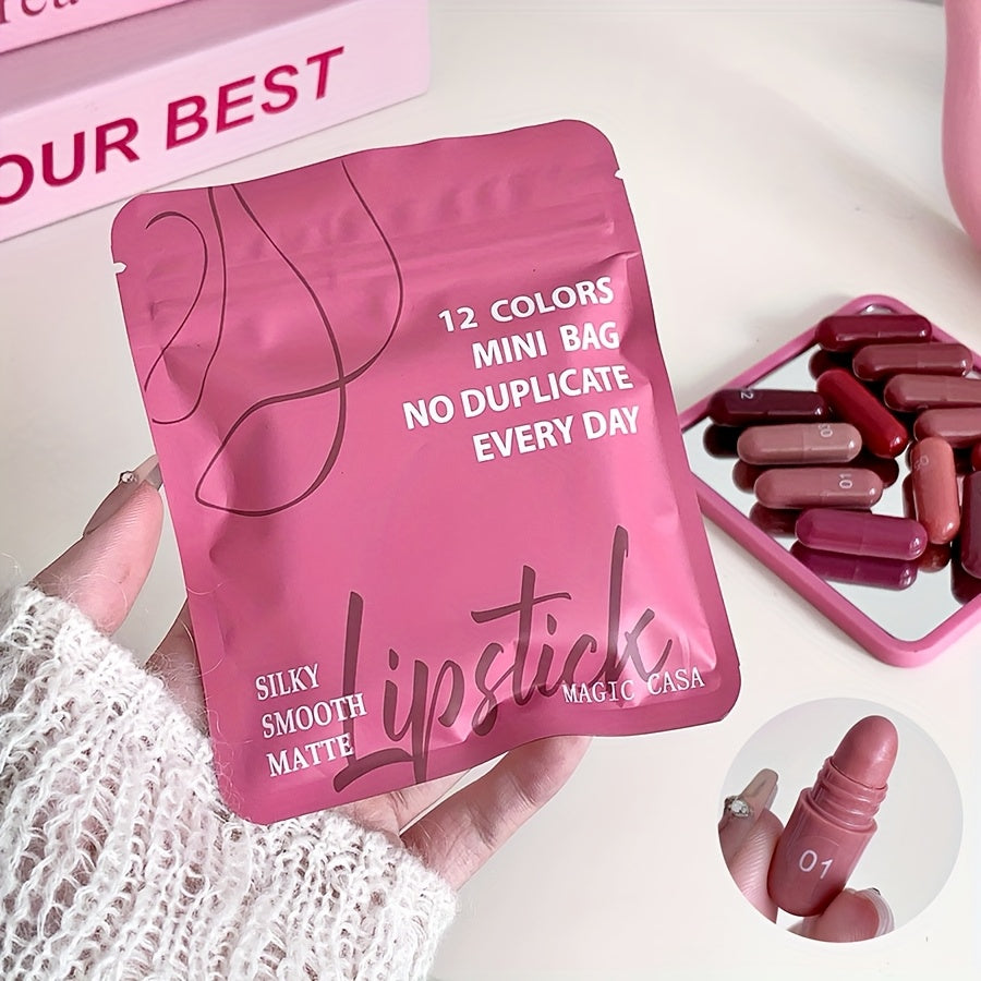 12pcs Mini Matte Lipstick Set - Rich, Soft, and Smooth Lip Colors in Pink, Red, and Brown, Easy to Apply, Long-Lasting Wear, Perfect for Makeup Festivals or Gifts, Makeup Festival Gift|Matte Finish|Nourishing Lipstick, Lipsti