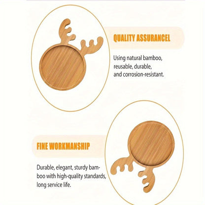 1pc Holiday Deer Bamboo Plate - Mini Sushi, Fruit & Dessert Serving Tray with Natural Wood Finish, Reusable Christmas Party Centerpiece & Snack Display, High-Quality Recycled Wood for Festive Table Decor, Holiday Table Decor