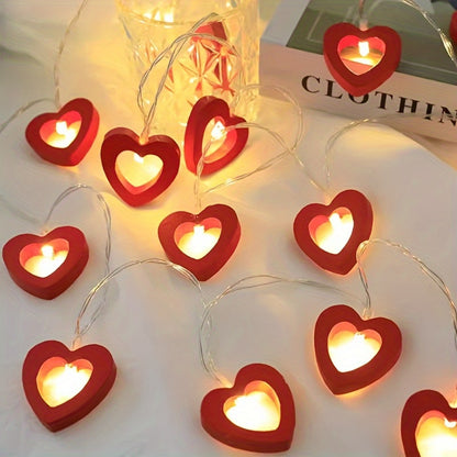1pc Romantic Red Heart LED String Lights, Contemporary Battery-Powered Plastic Valentine'S Day Decorative Rope Light for Bedroom, Living Room, Party - Switch Control, No Battery Included