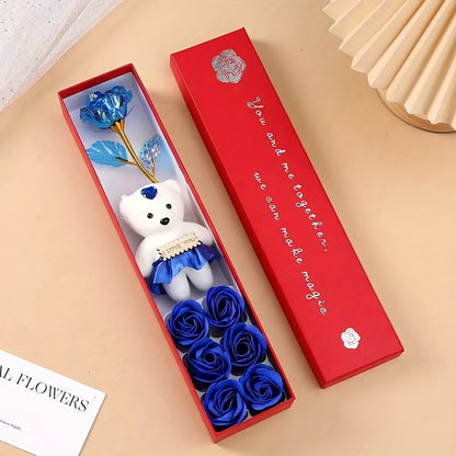 Creative Gift Box with Plush Bear And Artificial Roses - Ideal for Weddings, Birthdays, And Special Occasions, Romantic Gift Box|Playful Design|Durable Plastic Box, Flower Gift Box, Halloween, Christmas