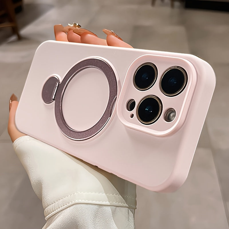 Luxury Multicolor Liquid Matte Stand Phone Case for iPhone 16 15 14 13 Pro Max Magnetic Wireless Charging 360°Rotating Desktop Bracket 16ProMax Cases Shockproof Back Cover