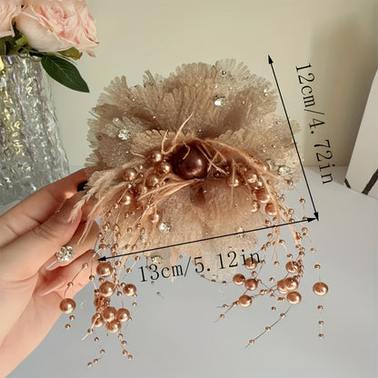 Feather beaded tassel flower hair clip, fluffy peony flower grappling clip for increased hair volume, shark clip for elegant hair flower accessory