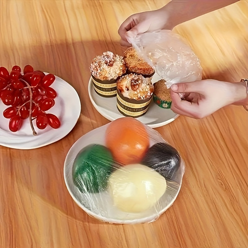 100pcs Reusable Elastic Food Storage Covers - Transparent, Stretchable Plastic Bowl & Plate Sealing Film, Odorless, Alternative to Aluminum Foil & Deli Meat Covers, Food Contact Saf