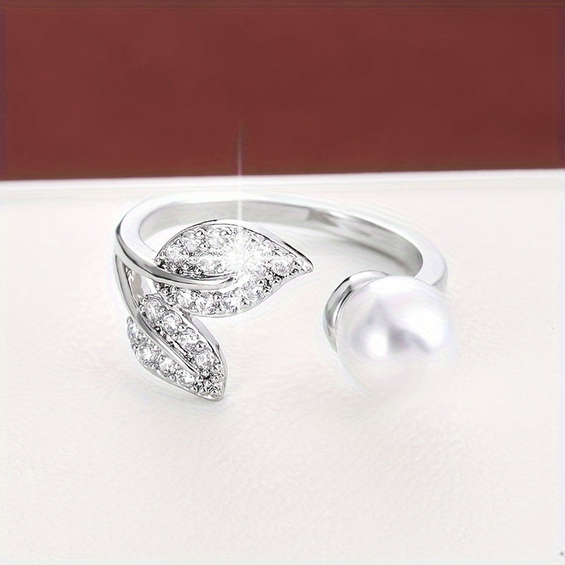 Copper Leaf Design Adjustable Ring with Synthetic Zirconia