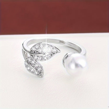 Copper Leaf Design Adjustable Ring with Synthetic Zirconia