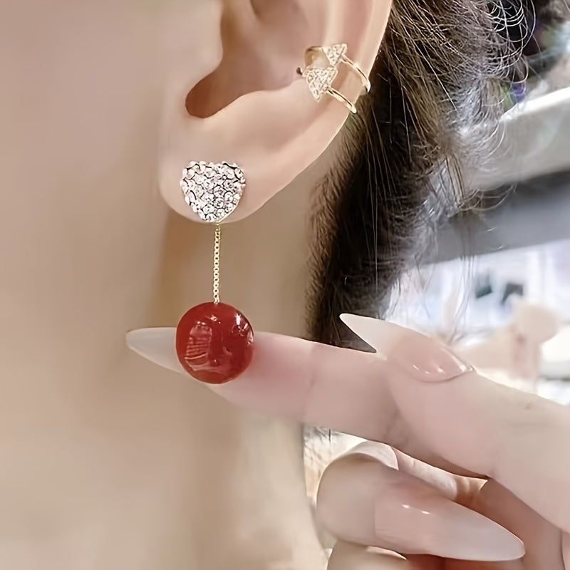 Heart-Shaped Earrings with Sparkling Rhinestones and - Zinc Alloy