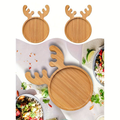 1pc Holiday Deer Bamboo Plate - Mini Sushi, Fruit & Dessert Serving Tray with Natural Wood Finish, Reusable Christmas Party Centerpiece & Snack Display, High-Quality Recycled Wood for Festive Table Decor, Holiday Table Decor