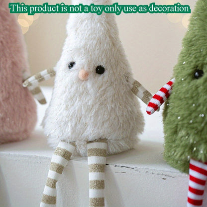 Cute Plush Christmas Tree Figurine Pendant with Stars & Striped Socks - Pink, White Green Fabric Holiday Decor for Home Living Room Windows No Electricity Needed Perfect for Xmas New Year Winter Tailgate Parties Halloween Fal