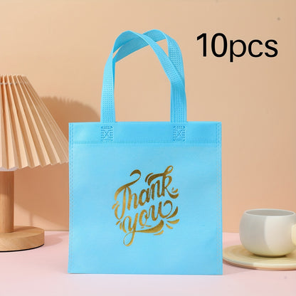 10pcs Thank You Gift Bags - Reusable Non-Woven Tote Bags with Rainbow Colors & Golden Glitter "Thank You" Design, Sturdy Handles for Birthdays, Weddings, Holidays, Small Business Gifts, Small Gift Bags, Event Favor Bags, Eleg