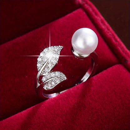 Copper Leaf Design Adjustable Ring with Synthetic Zirconia